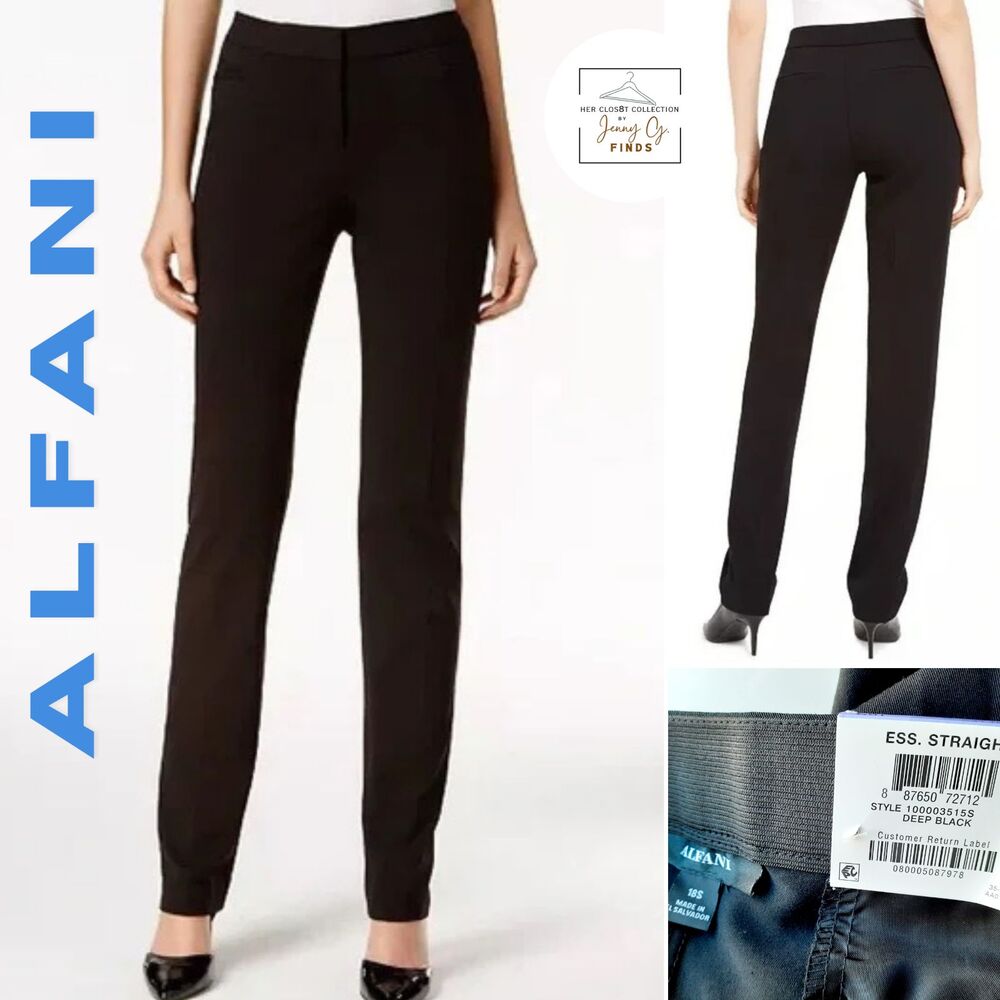 Alfani Comfort Waist Deep Black Essential Straight Leg Dress Pants 18S NWT